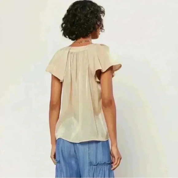 LUMINARY Gold Sparkle Pleated Top With Flutter Sleeves Size XS - Picture 2 of 10